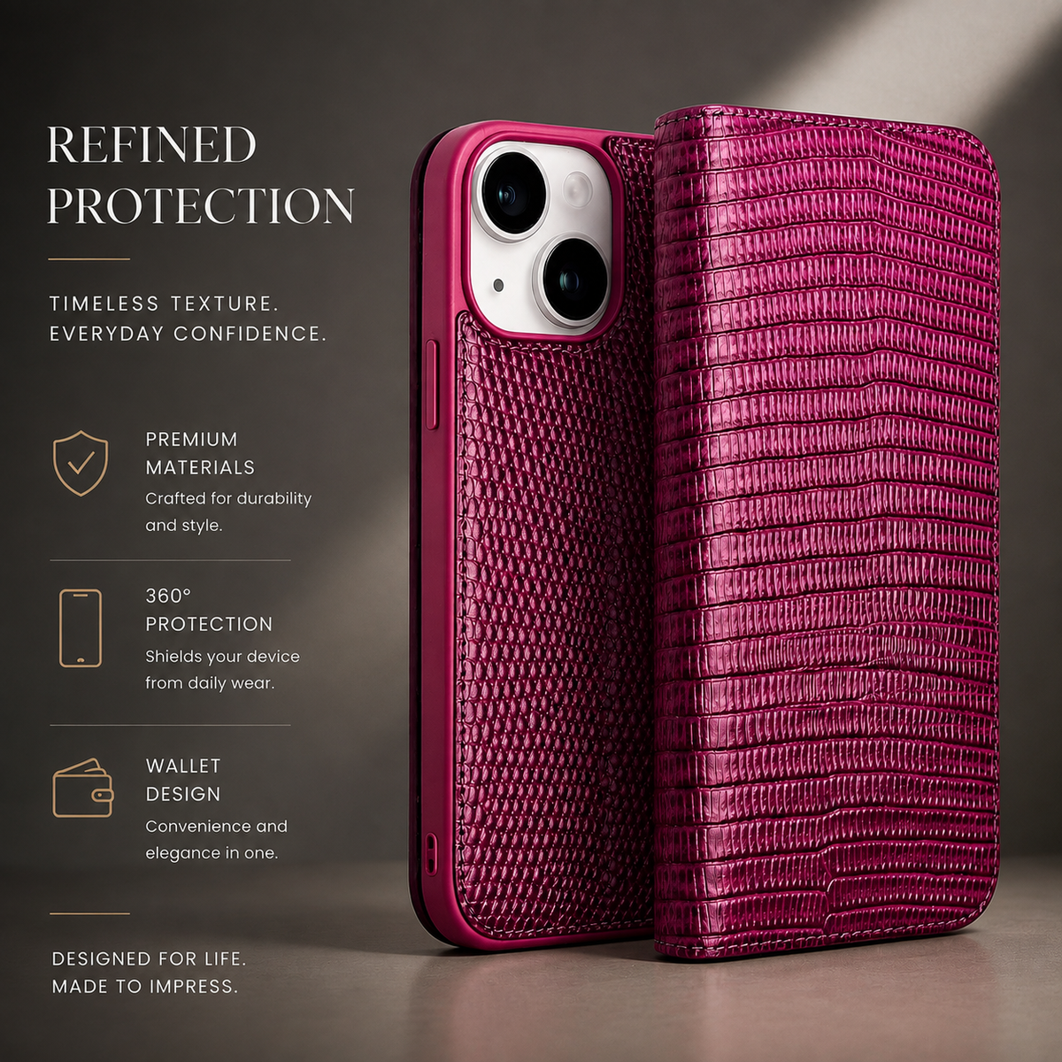 Premium iPhone Case Genuine Leather Wallet Flip Cover Card Holder Anti Scratch Slim Full Coverage Protective Cover Lightweight Magnetic Closure Design