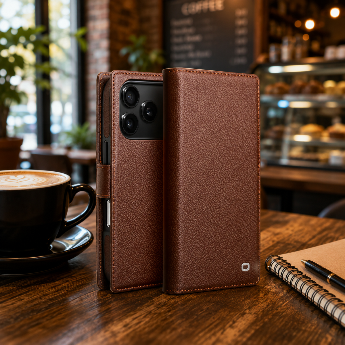 Premium iPhone Case Genuine Leather Wallet Flip Cover Card Holder Kickstand Stand Shockproof Slim Cowhide TPU Lining Non Slip Protective Design Secure