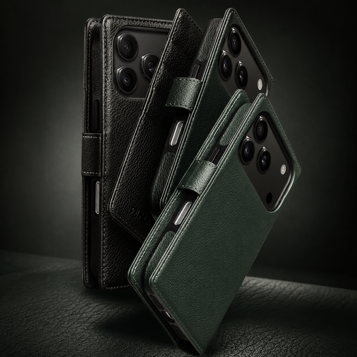 Premium iPhone Case Genuine Leather Wallet Flip Cover Card Holder Kickstand Stand Shockproof Slim Cowhide TPU Lining Non Slip Protective Design Secure