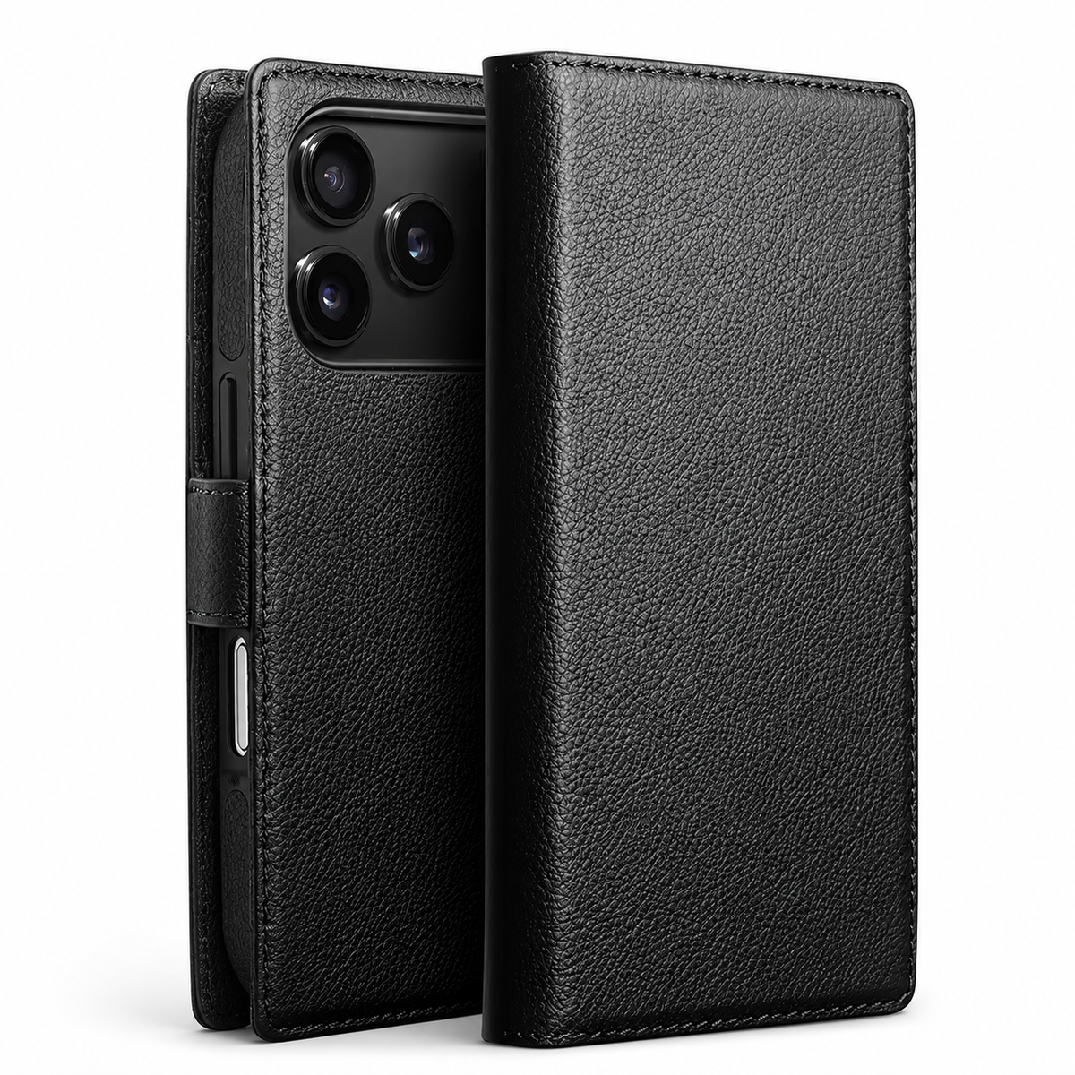 Premium iPhone Case Genuine Leather Wallet Flip Cover Card Holder Kickstand Stand Shockproof Slim Cowhide TPU Lining Non Slip Protective Design Secure