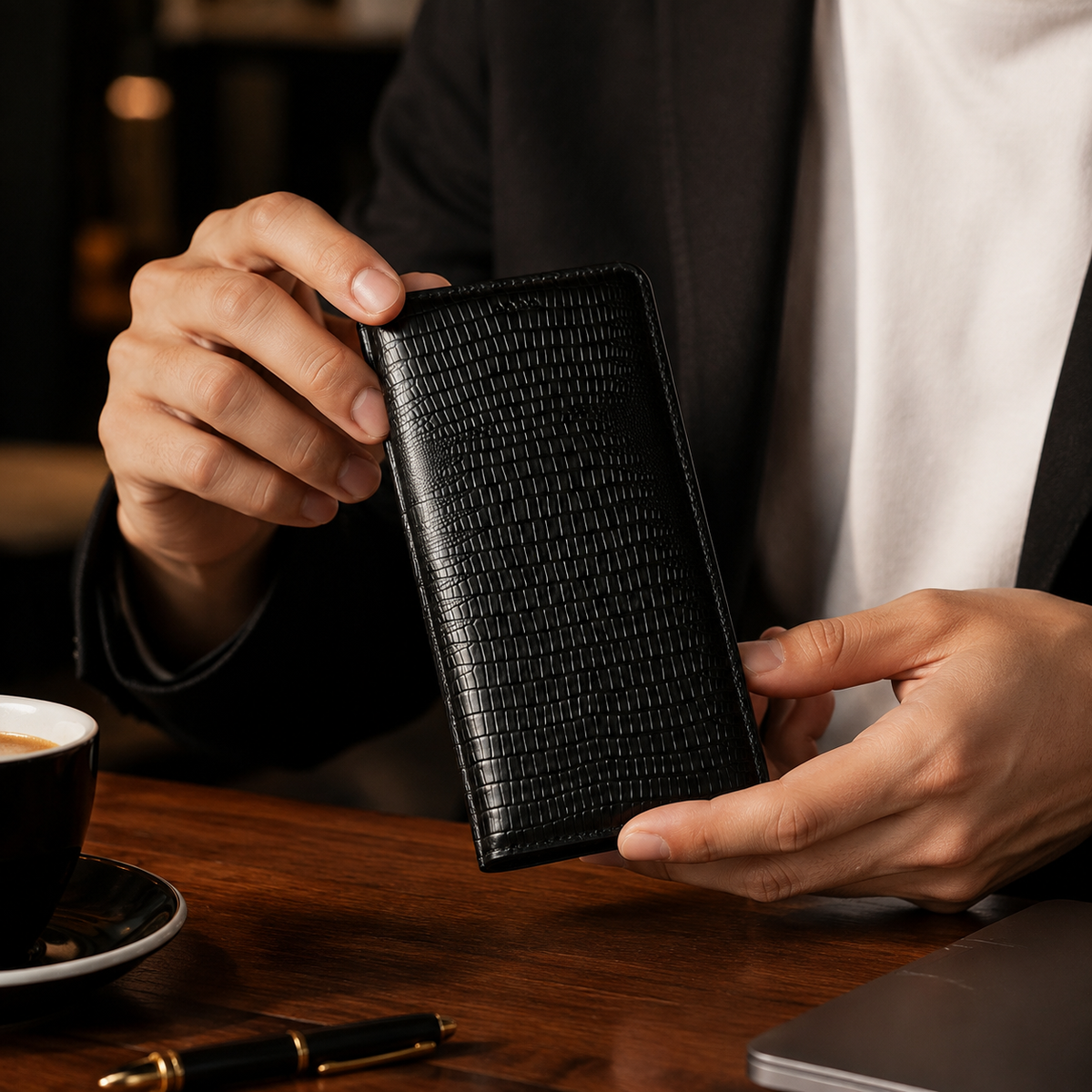 Premium iPhone Case Genuine Leather Wallet Flip Cover Magnetic Closure Kickstand Shockproof Full Body Protection Card Holder Luxury Design