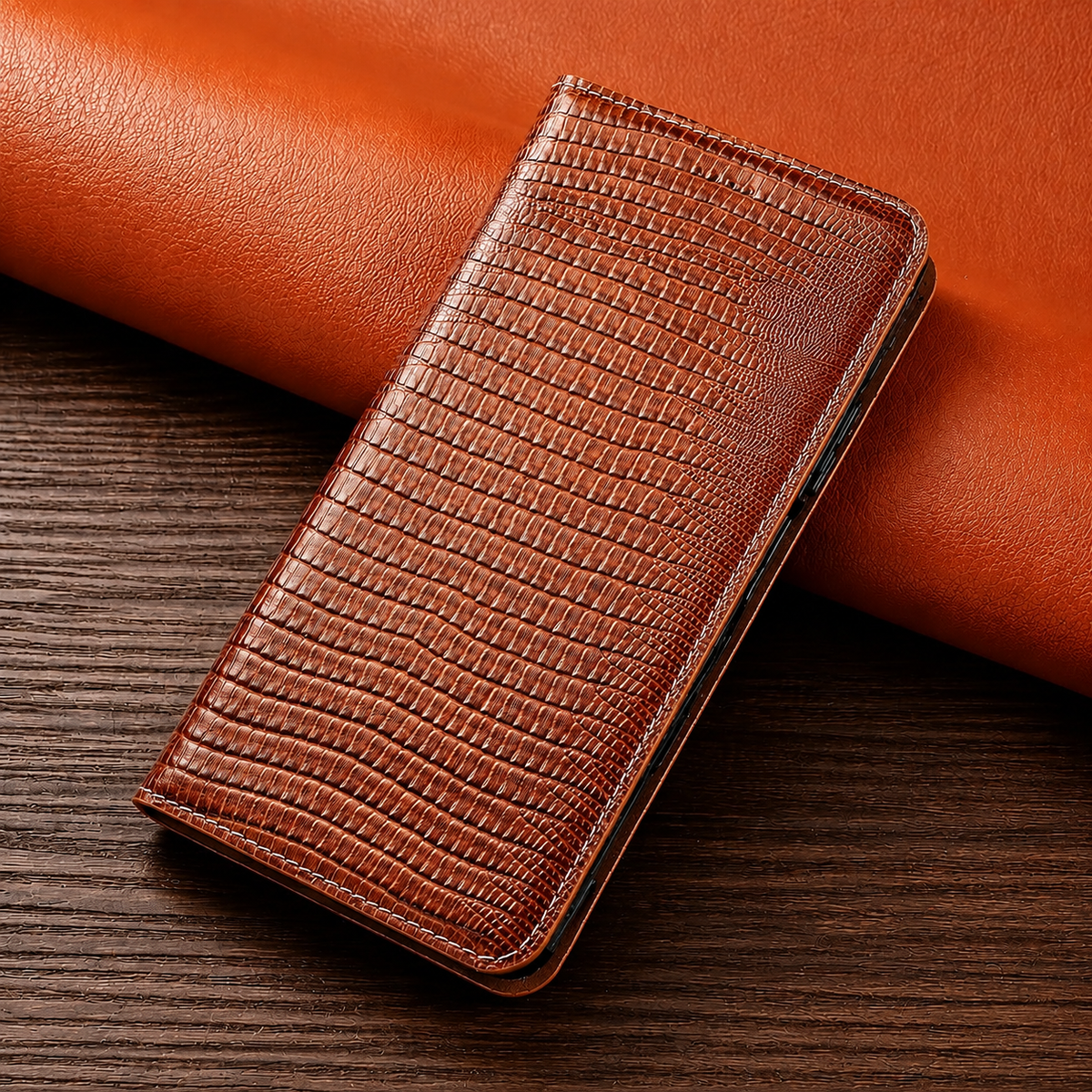 Premium iPhone Case Genuine Leather Wallet Flip Cover Magnetic Closure Kickstand Shockproof Full Body Protection Card Holder Luxury Design