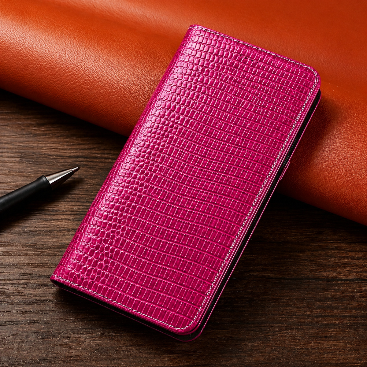 Premium iPhone Case Genuine Leather Wallet Flip Cover Magnetic Closure Kickstand Shockproof Full Body Protection Card Holder Luxury Design
