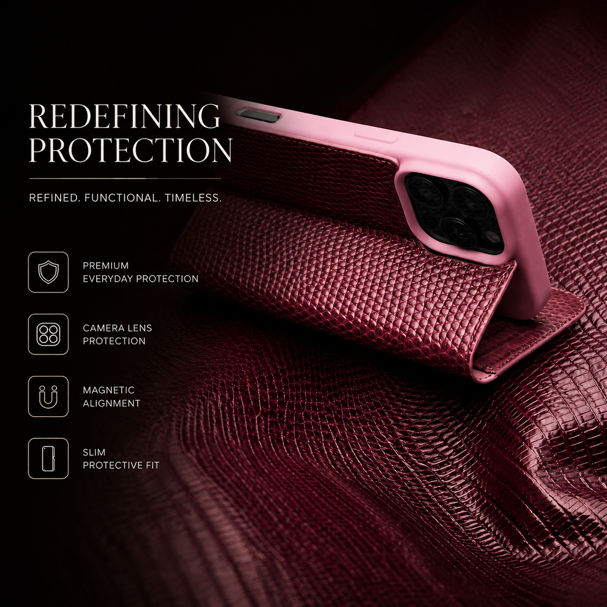 Premium iPhone Case Genuine Leather Wallet Flip Cover Magnetic Closure Kickstand Shockproof Full Body Protection Card Holder Luxury Design