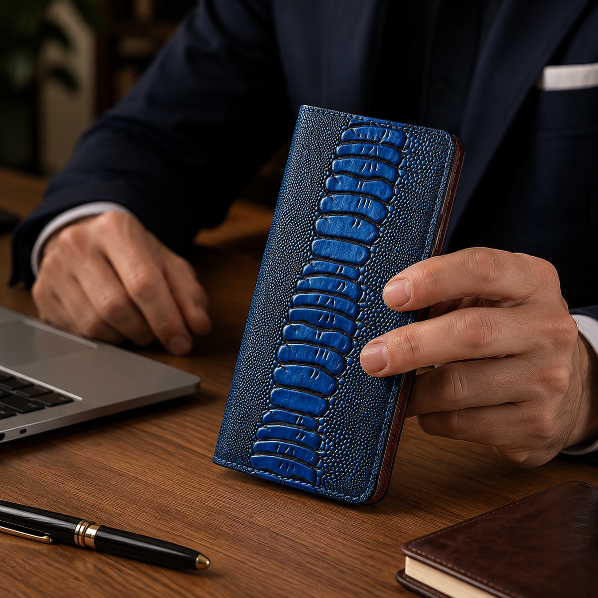 Premium iPhone Case Genuine Leather Wallet MagSafe Compatible Flip Cover Card Holder Magnetic Closure Shockproof Camera Protection Slim Elegant Design