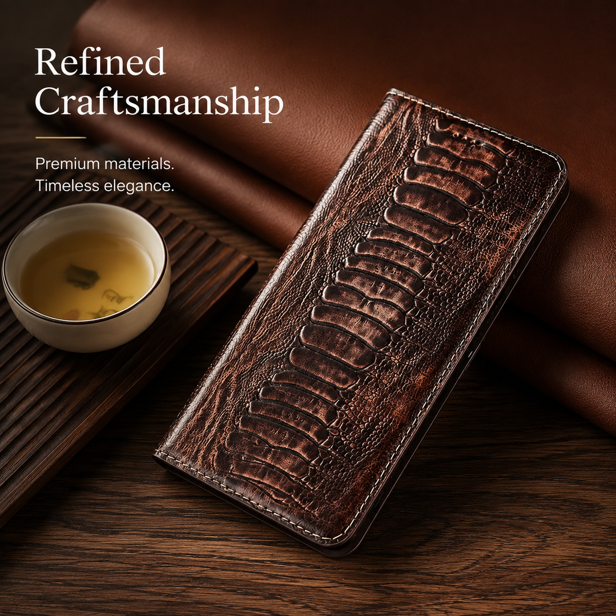 Premium iPhone Case Genuine Leather Wallet MagSafe Compatible Flip Cover Card Holder Magnetic Closure Shockproof Camera Protection Slim Elegant Design
