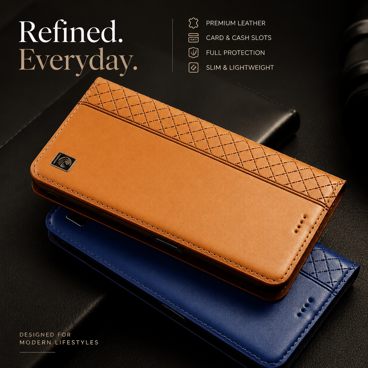 Premium iPhone Case Genuine Nappa Leather Wallet Flip Cover Card Holder Magnetic Closure Shockproof Full Body Stand Slim Business Design