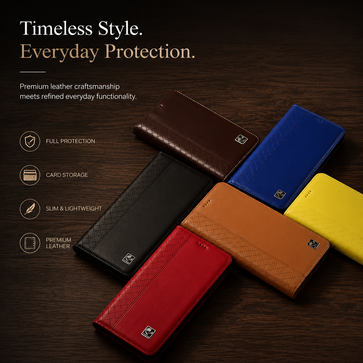 Premium iPhone Case Genuine Nappa Leather Wallet Flip Cover Card Holder Magnetic Closure Shockproof Full Body Stand Slim Business Design