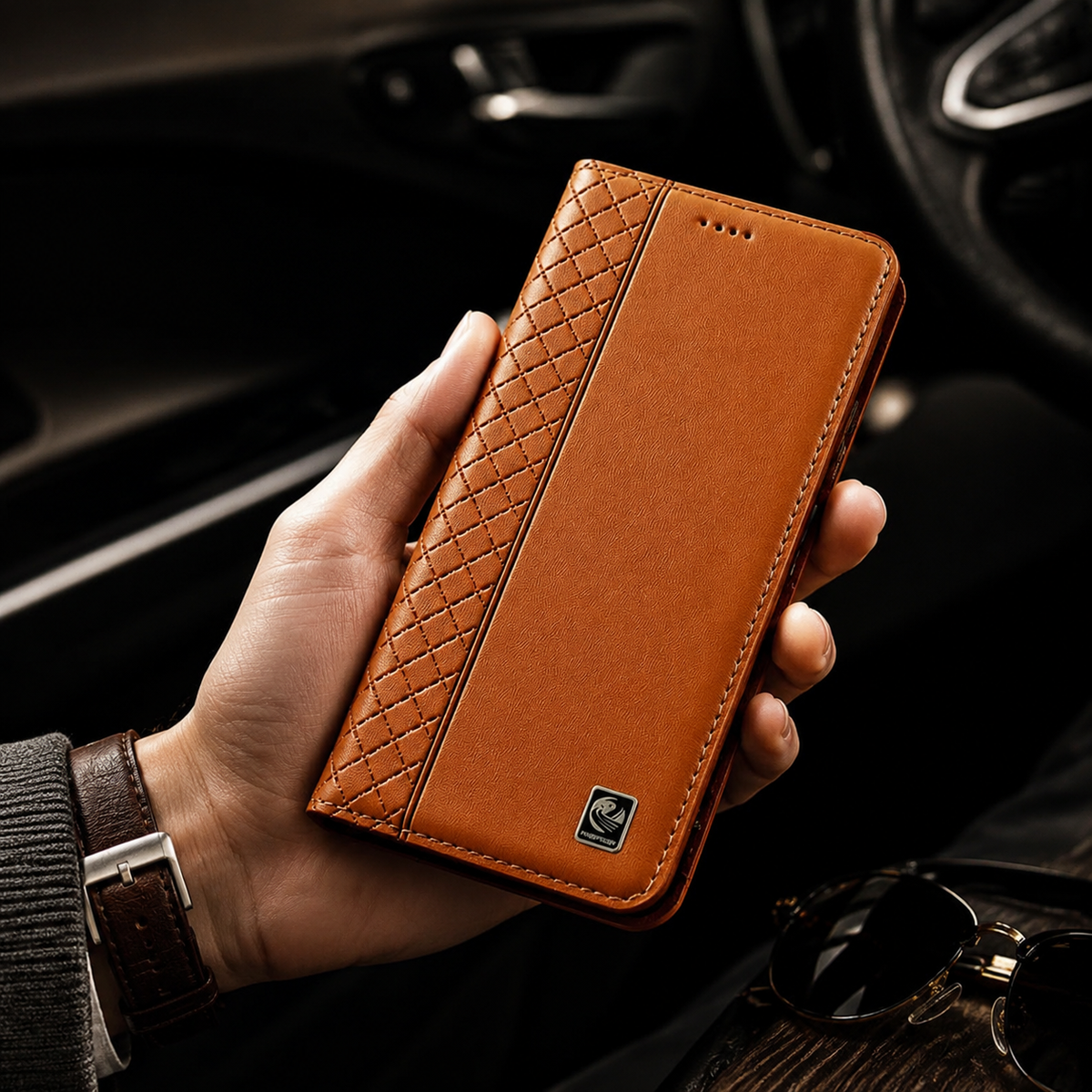 Premium iPhone Case Genuine Nappa Leather Wallet Flip Cover Card Holder Magnetic Closure Shockproof Full Body Stand Slim Business Design