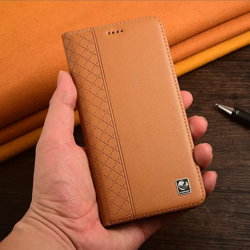 Premium iPhone Case Genuine Nappa Leather Wallet Flip Cover Card Holder Magnetic Closure Shockproof Full Body Stand Slim Business Design