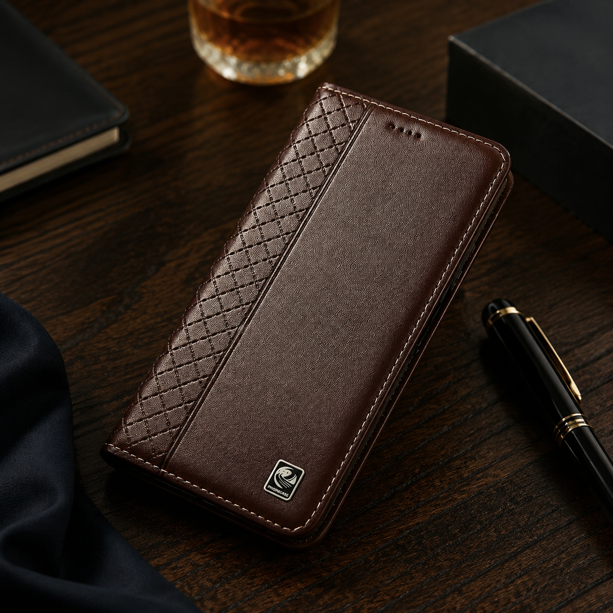 Premium iPhone Case Genuine Nappa Leather Wallet Flip Cover Card Holder Magnetic Closure Shockproof Full Body Stand Slim Business Design