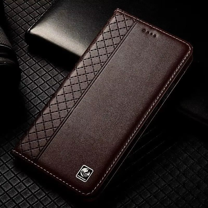 Premium iPhone Case Genuine Nappa Leather Wallet Flip Cover Card Holder Magnetic Closure Shockproof Full Body Stand Slim Business Design