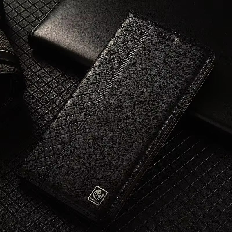 Premium iPhone Case Genuine Nappa Leather Wallet Flip Cover Card Holder Magnetic Closure Shockproof Full Body Stand Slim Business Design