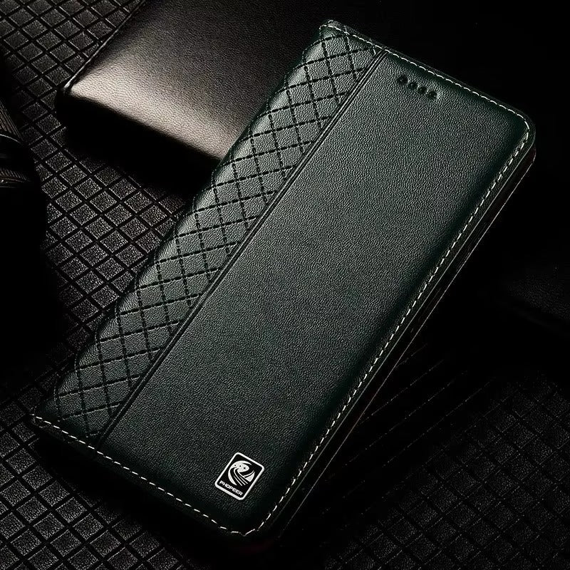 Premium iPhone Case Genuine Nappa Leather Wallet Flip Cover Card Holder Magnetic Closure Shockproof Full Body Stand Slim Business Design