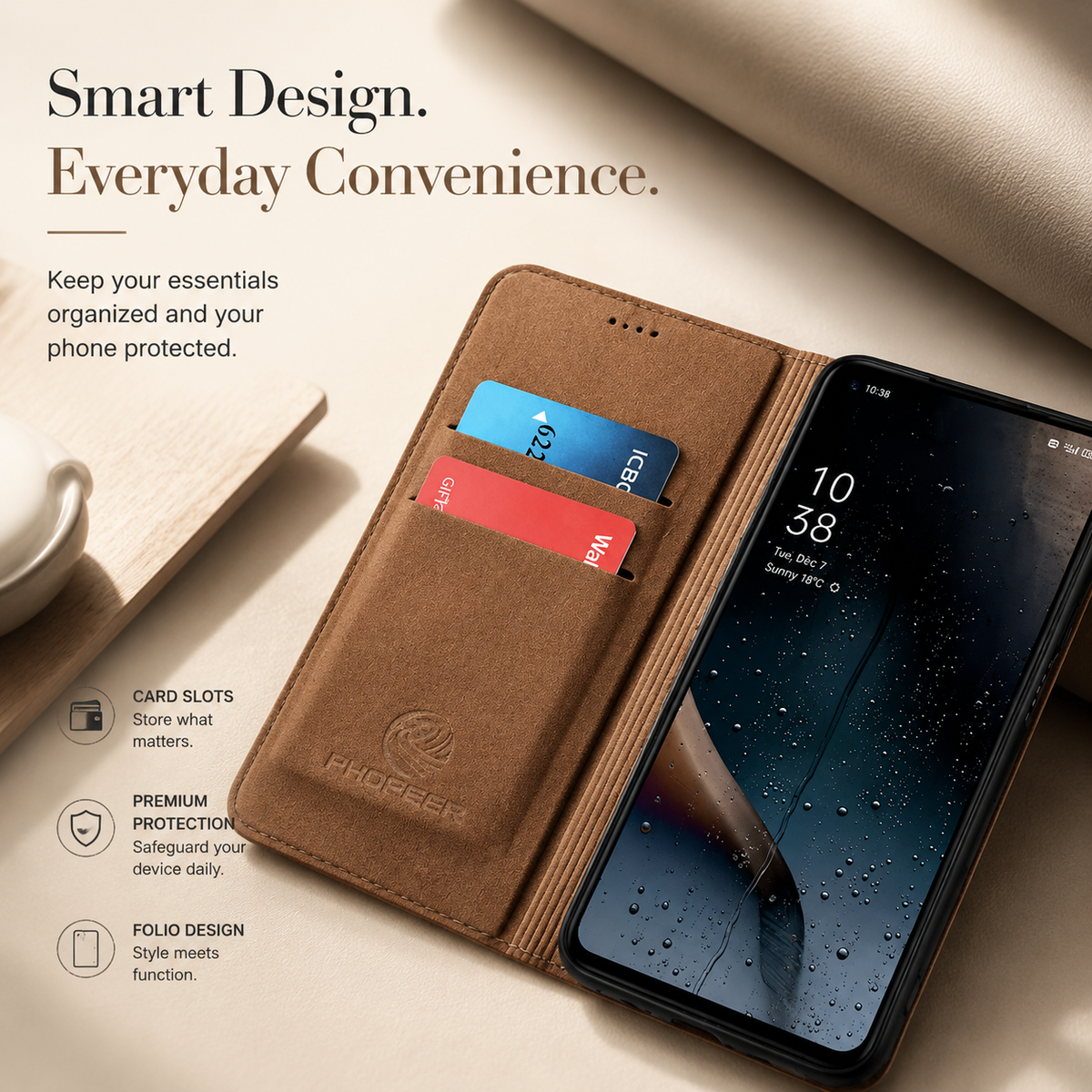 Premium iPhone Case Genuine Nappa Leather Wallet Flip Cover Card Holder Magnetic Closure Shockproof Full Body Stand Slim Business Design