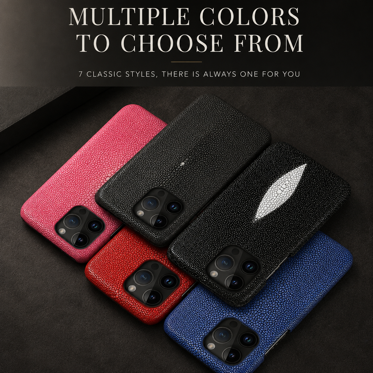 Premium iPhone Case Genuine Stingray Leather Shockproof Half Wrapped Lightweight Anti Scratch Anti Fingerprint Dustproof Non Slip Protective Fit Cover