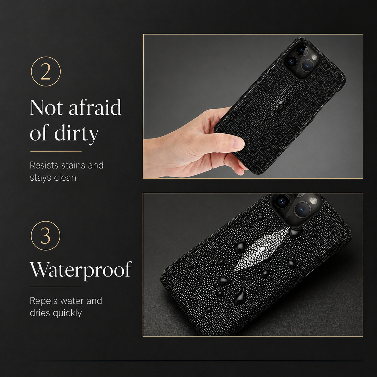 Premium iPhone Case Genuine Stingray Leather Shockproof Half Wrapped Lightweight Anti Scratch Anti Fingerprint Dustproof Non Slip Protective Fit Cover