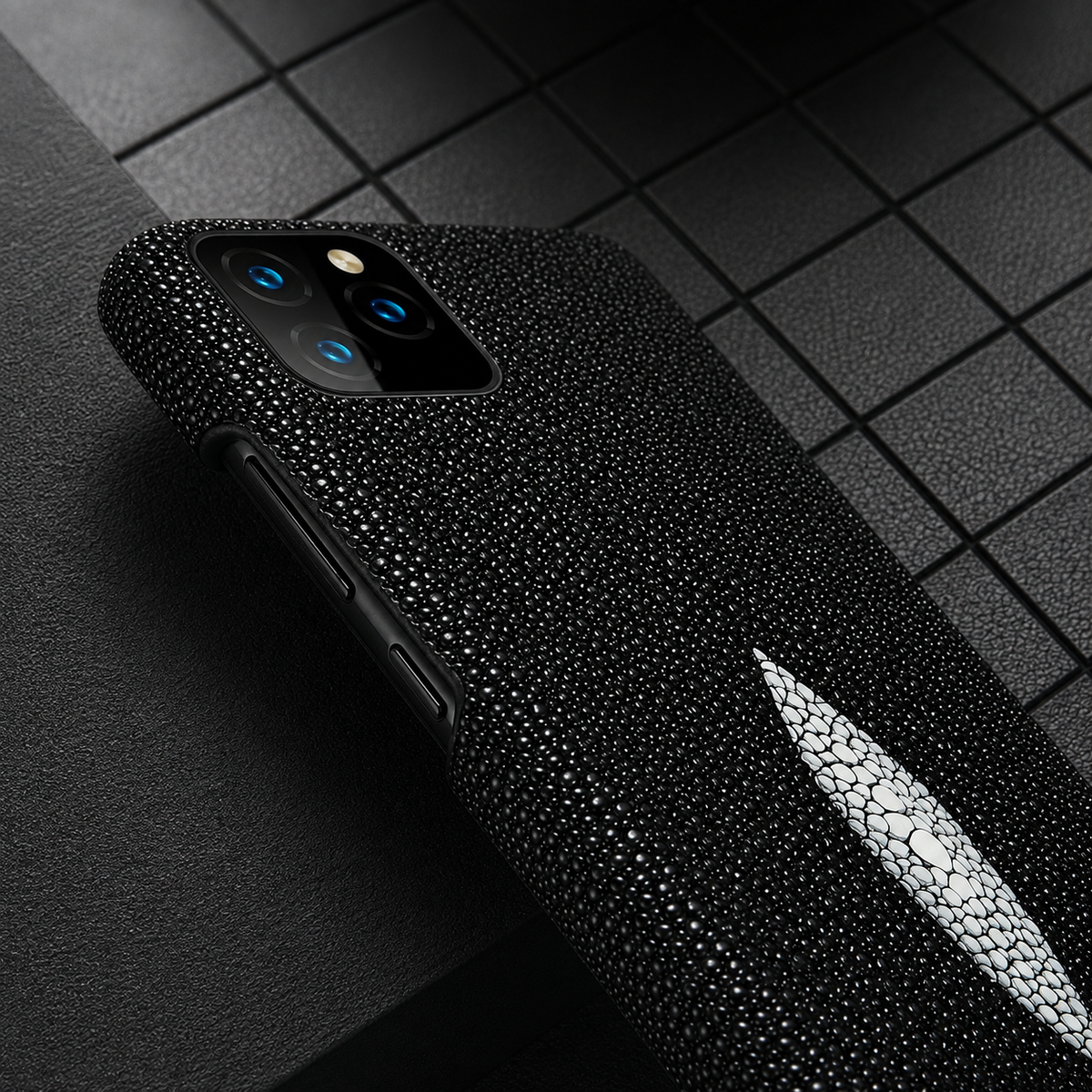 Premium iPhone Case Genuine Stingray Leather Shockproof Half Wrapped Lightweight Anti Scratch Anti Fingerprint Dustproof Non Slip Protective Fit Cover