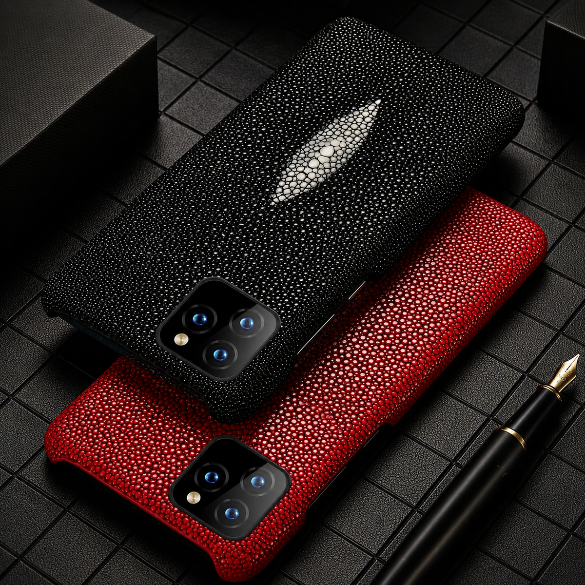Premium iPhone Case Genuine Stingray Leather Shockproof Half Wrapped Lightweight Anti Scratch Anti Fingerprint Dustproof Non Slip Protective Fit Cover