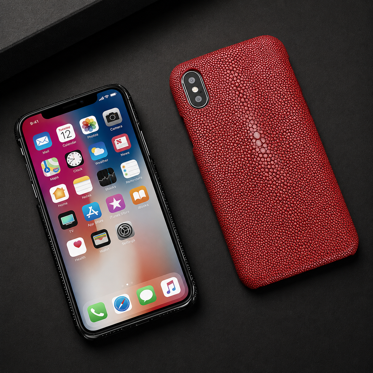 Premium iPhone Case Genuine Stingray Leather Shockproof Half Wrapped Lightweight Anti Scratch Anti Fingerprint Dustproof Non Slip Protective Fit Cover