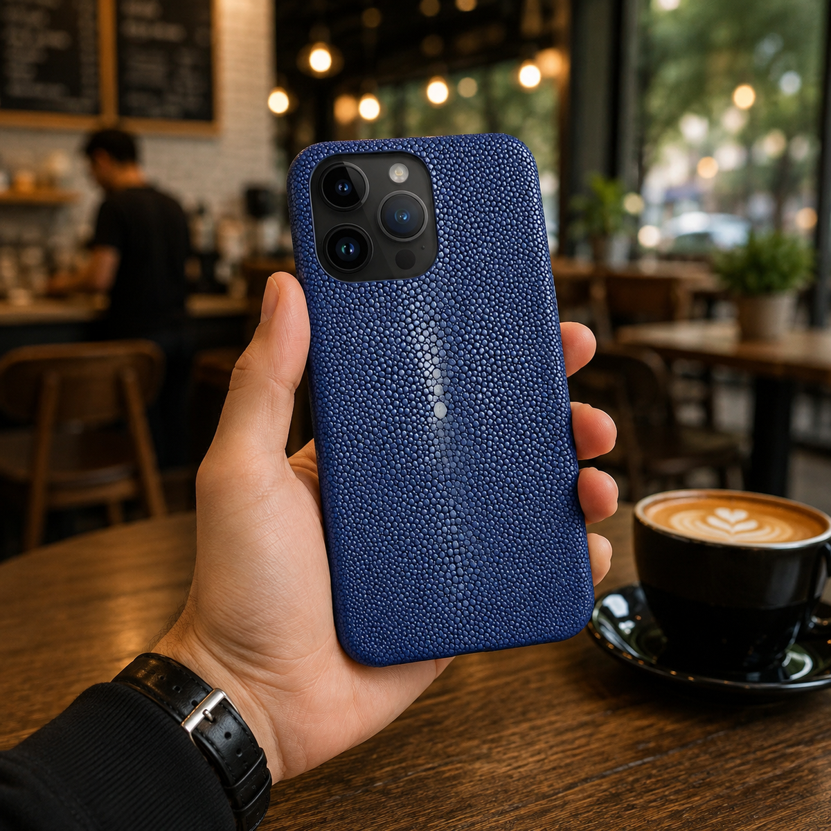 Premium iPhone Case Genuine Stingray Leather Shockproof Half Wrapped Lightweight Anti Scratch Anti Fingerprint Dustproof Non Slip Protective Fit Cover