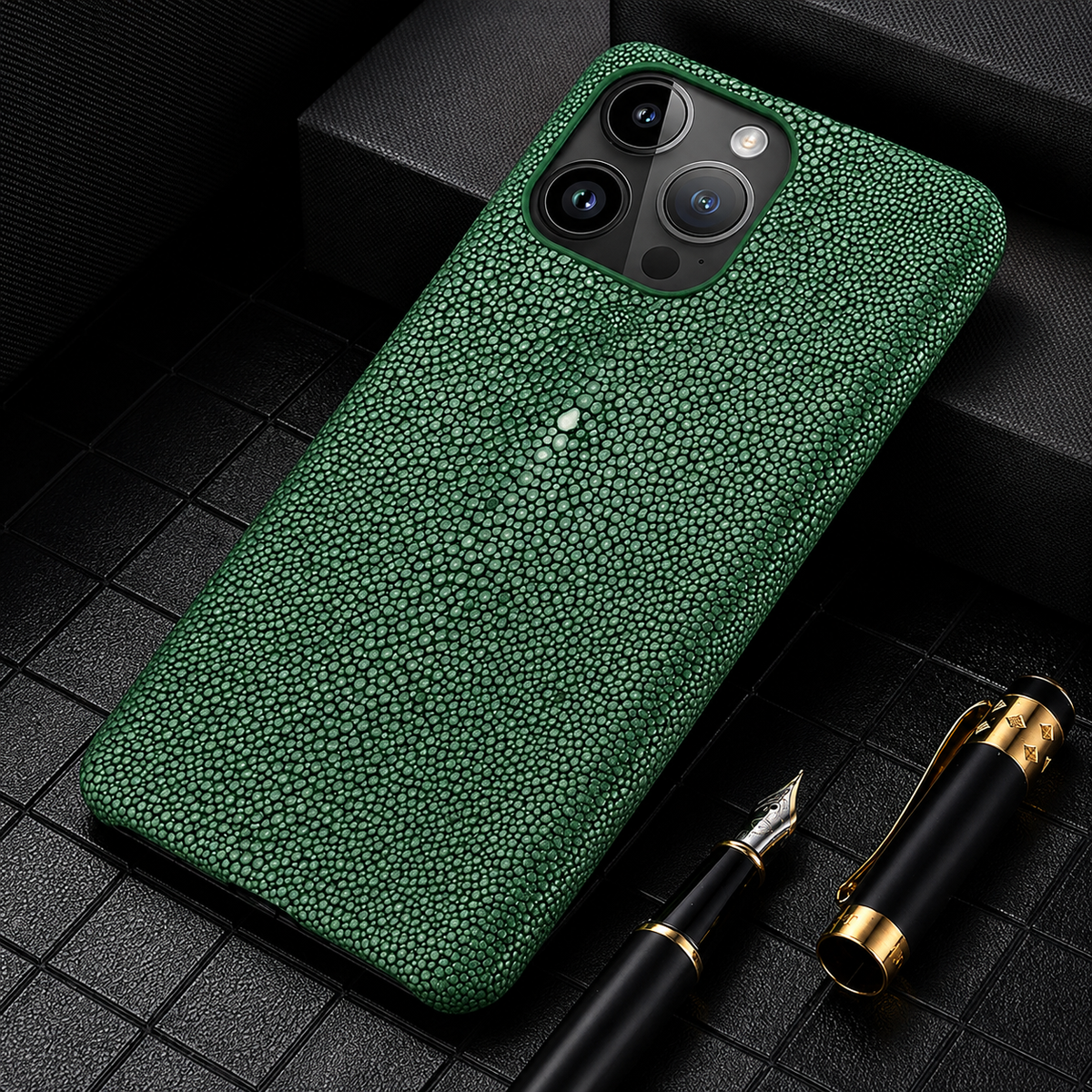 Premium iPhone Case Genuine Stingray Leather Shockproof Half Wrapped Lightweight Anti Scratch Anti Fingerprint Dustproof Non Slip Protective Fit Cover
