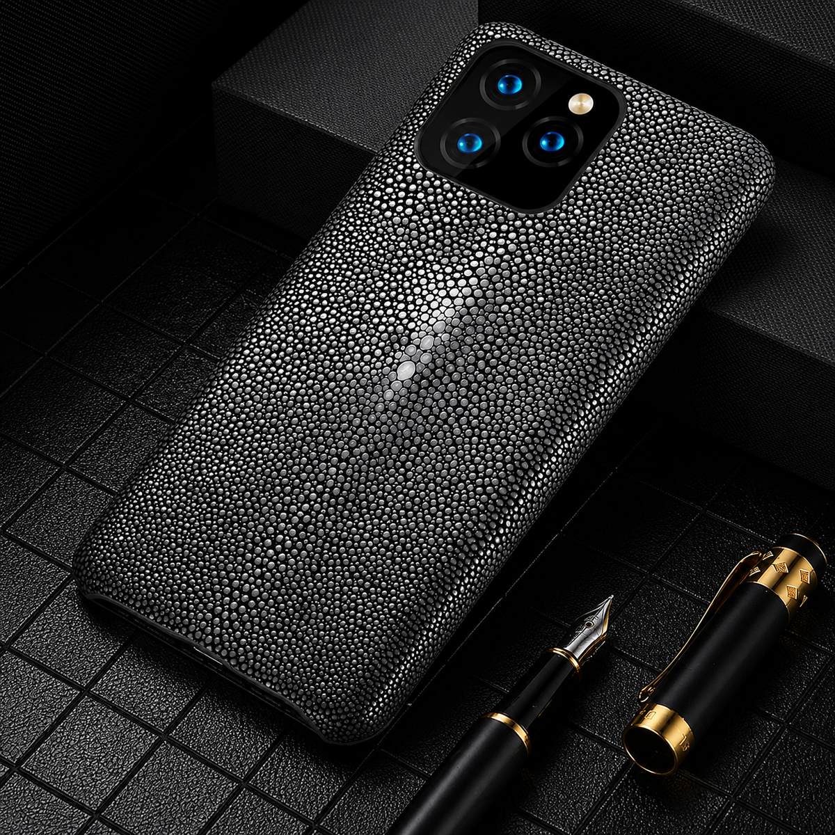 Premium iPhone Case Genuine Stingray Leather Shockproof Half Wrapped Lightweight Anti Scratch Anti Fingerprint Dustproof Non Slip Protective Fit Cover