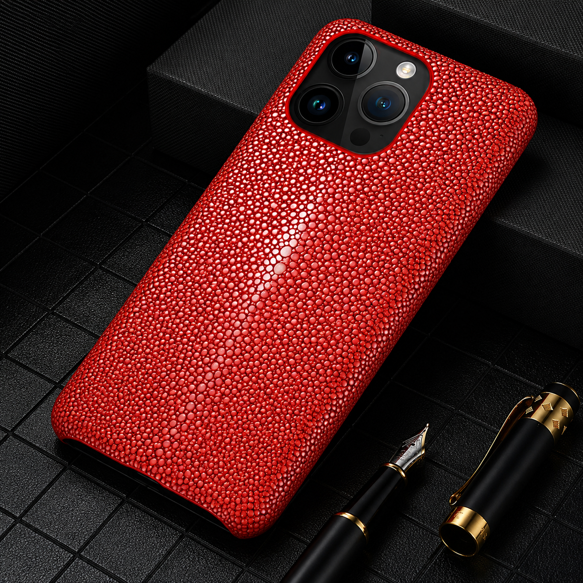 Premium iPhone Case Genuine Stingray Leather Shockproof Half Wrapped Lightweight Anti Scratch Anti Fingerprint Dustproof Non Slip Protective Fit Cover