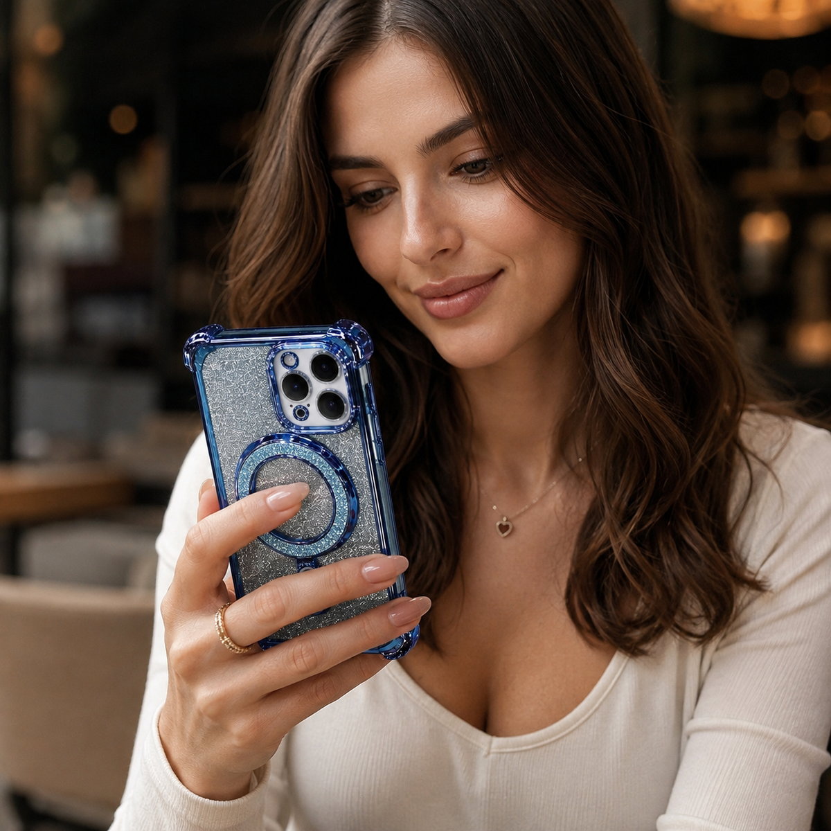 Premium iPhone Case Glitter Mirror Magnetic Stand Cover Shockproof Silicone Anti Scratch Non Slip Protective Case Reflective Bracket Slim Design Style