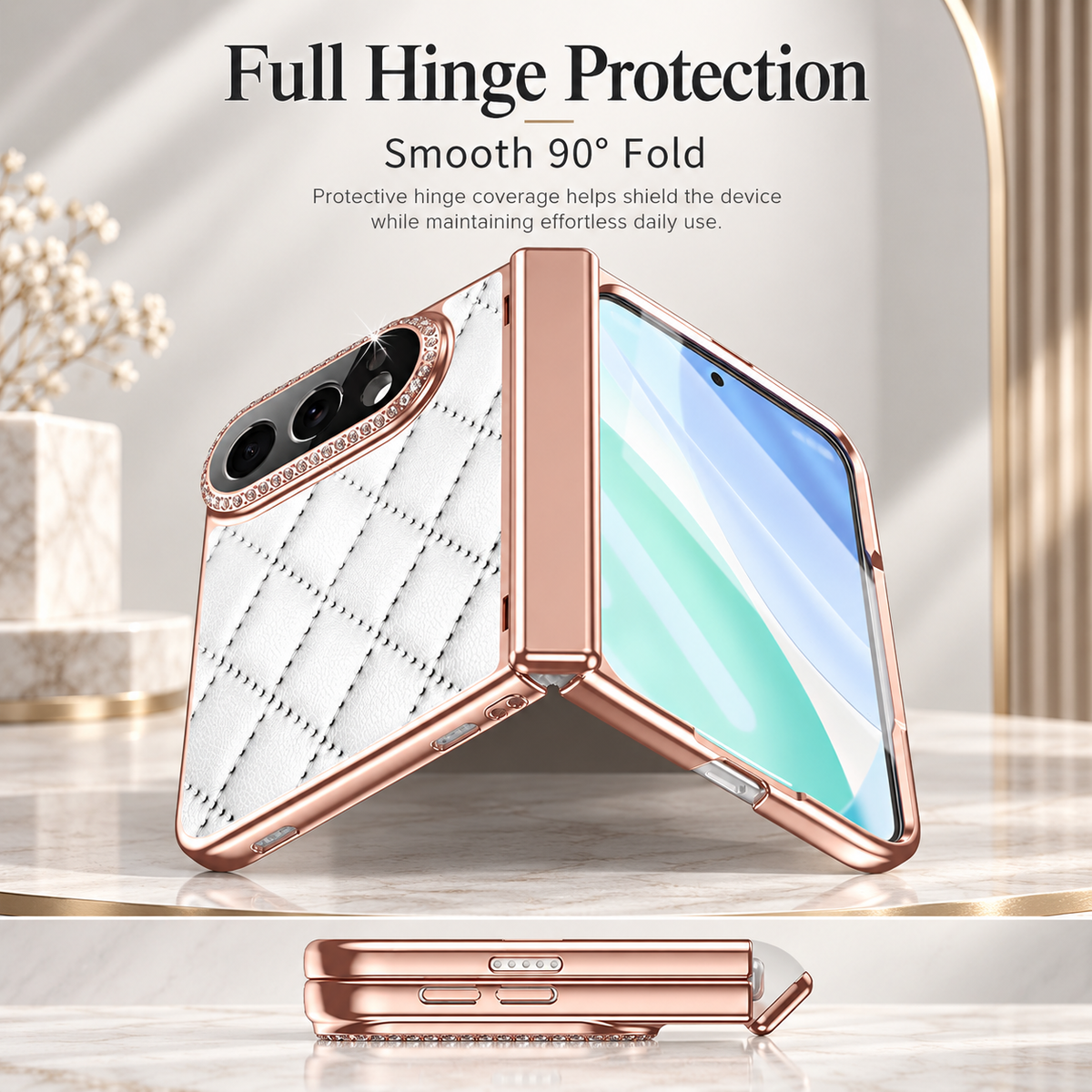Premium iPhone Case Golden Glitter Diamond Leather Hinge Protection Foldable Cover Glass Screen Protector Shockproof Slim Luxury Protective Phone Cover Case