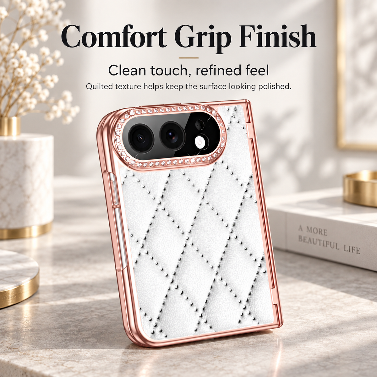 Premium iPhone Case Golden Glitter Diamond Leather Hinge Protection Foldable Cover Glass Screen Protector Shockproof Slim Luxury Protective Phone Cover Case