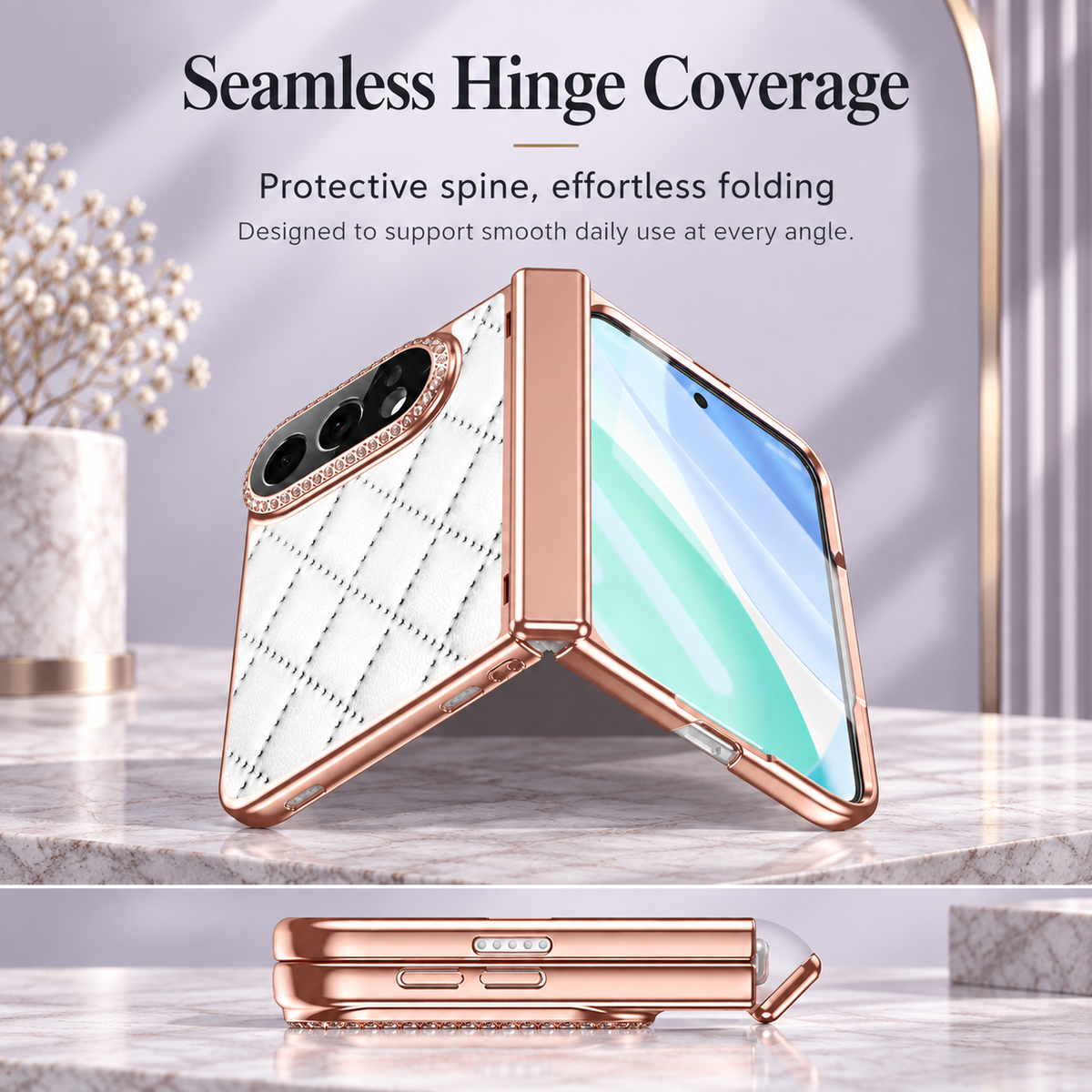 Premium iPhone Case Golden Glitter Diamond Leather Hinge Protection Foldable Cover Glass Screen Protector Shockproof Slim Luxury Protective Phone Cover Case