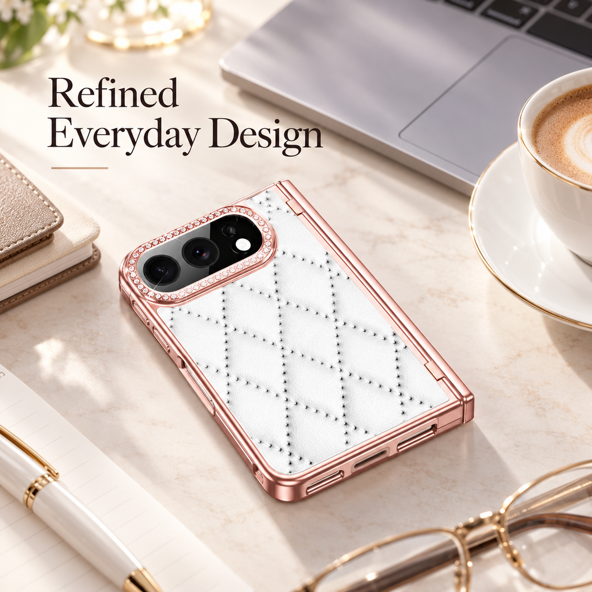 Premium iPhone Case Golden Glitter Diamond Leather Hinge Protection Foldable Cover Glass Screen Protector Shockproof Slim Luxury Protective Phone Cover Case