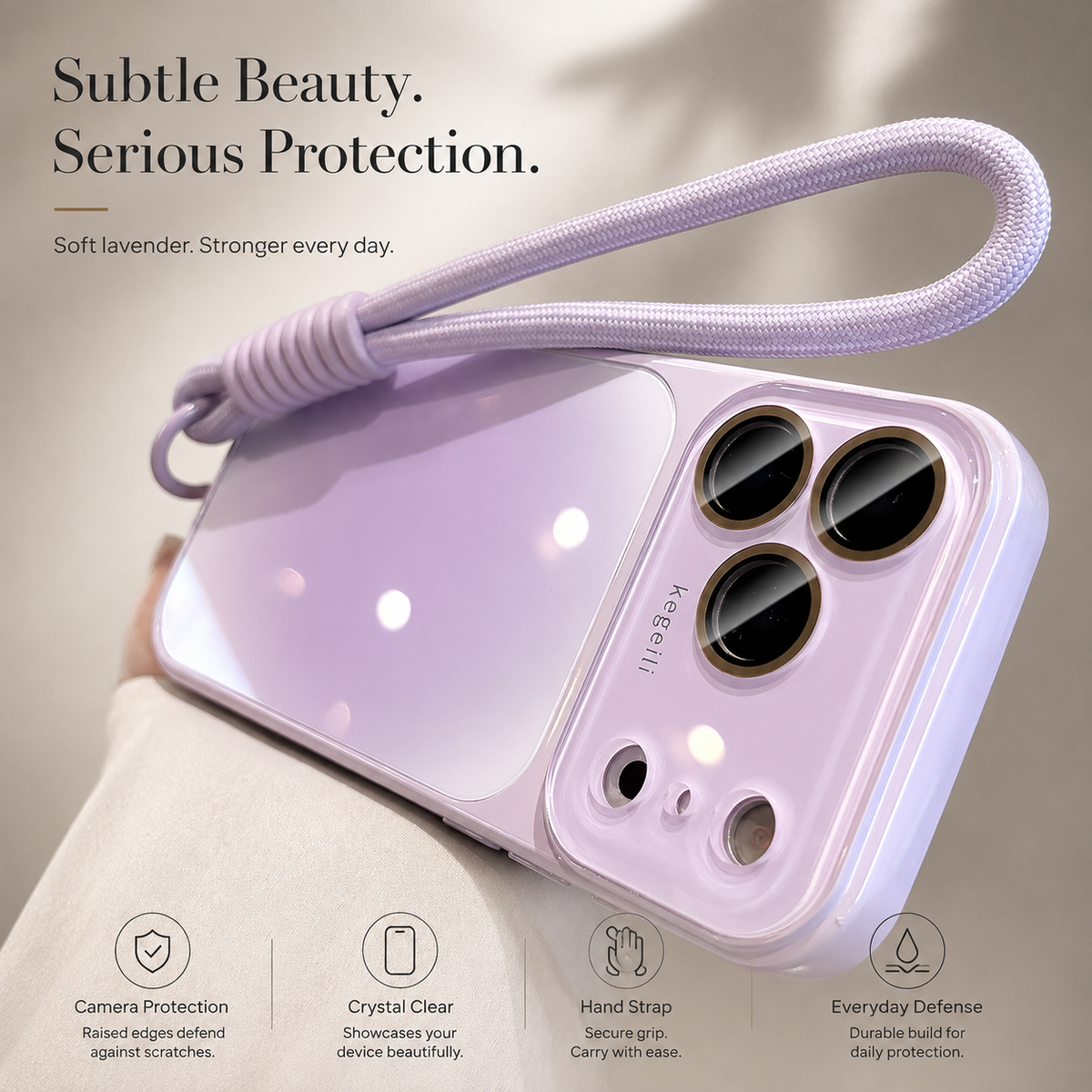 Premium iPhone Case Gradient Glossy Shockproof PC TPU Protective Cover Full Camera Protection Lanyard Anti Scratch Non Slip Lightweight Dual Layer Bumper