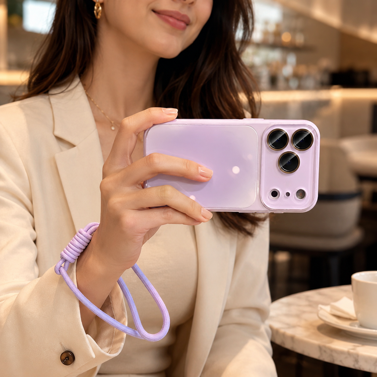 Premium iPhone Case Gradient Glossy Shockproof PC TPU Protective Cover Full Camera Protection Lanyard Anti Scratch Non Slip Lightweight Dual Layer Bumper