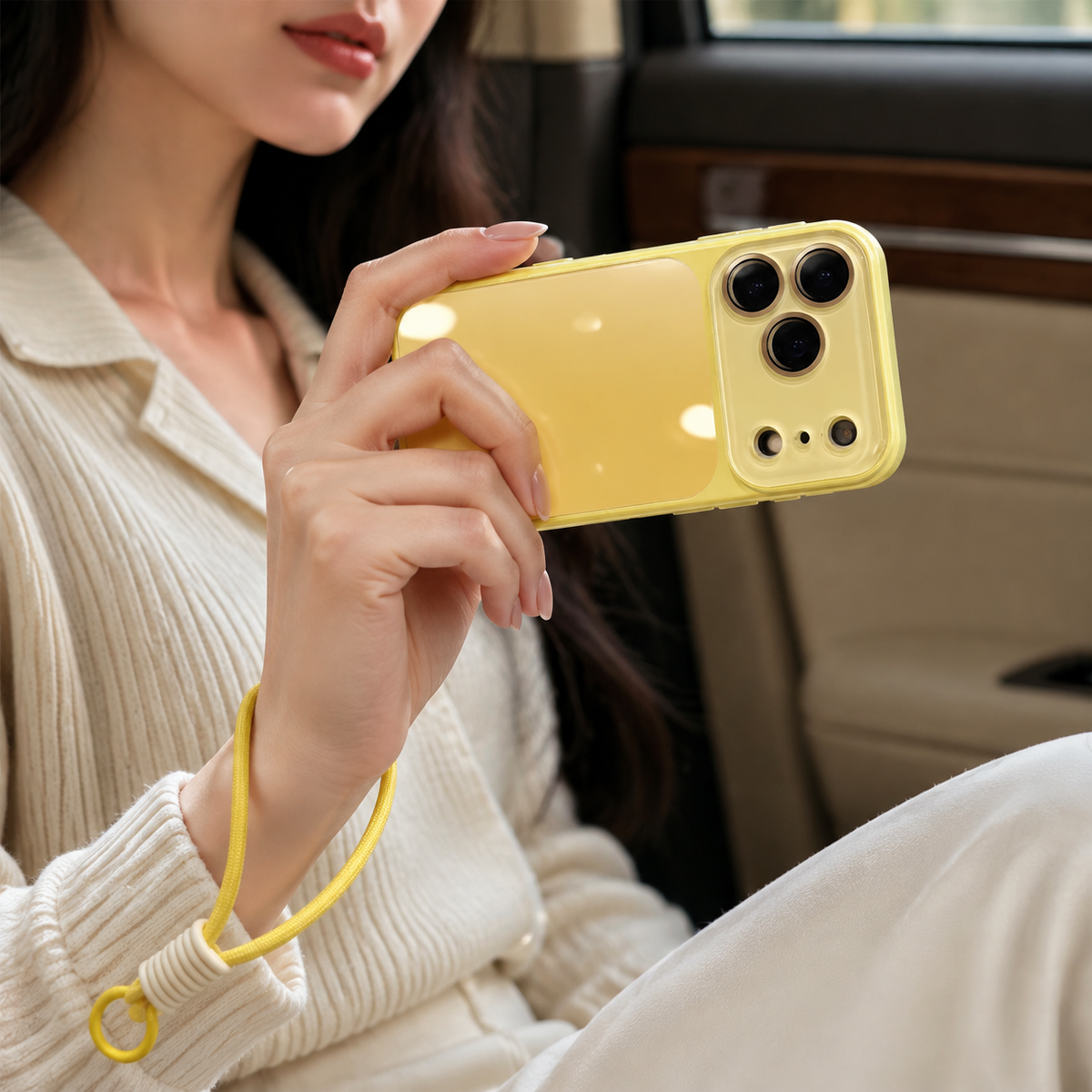 Premium iPhone Case Gradient Glossy Shockproof PC TPU Protective Cover Full Camera Protection Lanyard Anti Scratch Non Slip Lightweight Dual Layer Bumper