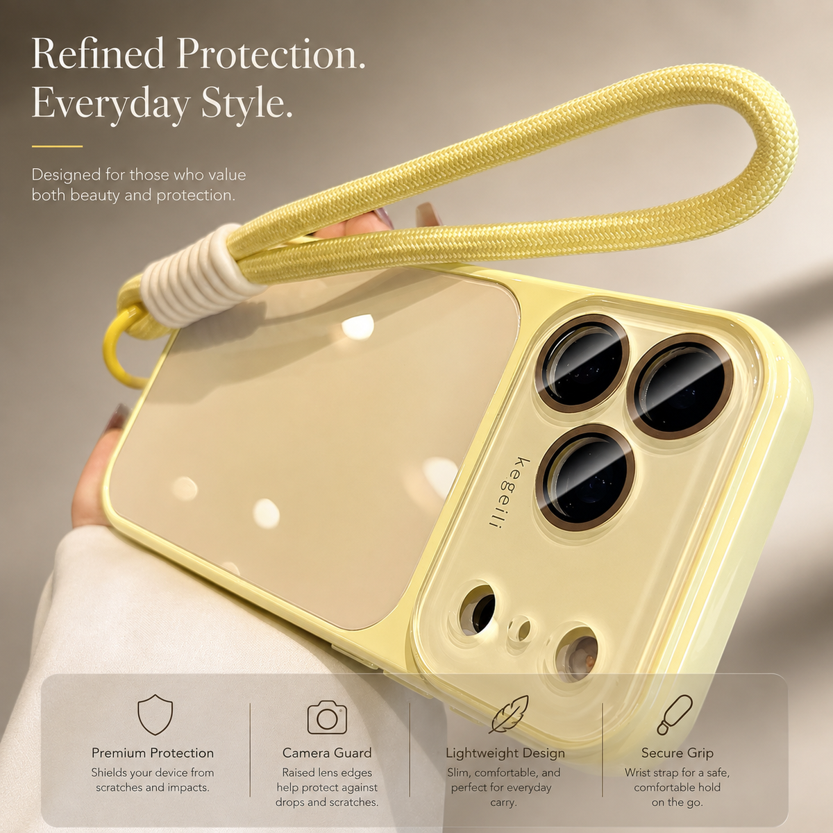 Premium iPhone Case Gradient Glossy Shockproof PC TPU Protective Cover Full Camera Protection Lanyard Anti Scratch Non Slip Lightweight Dual Layer Bumper