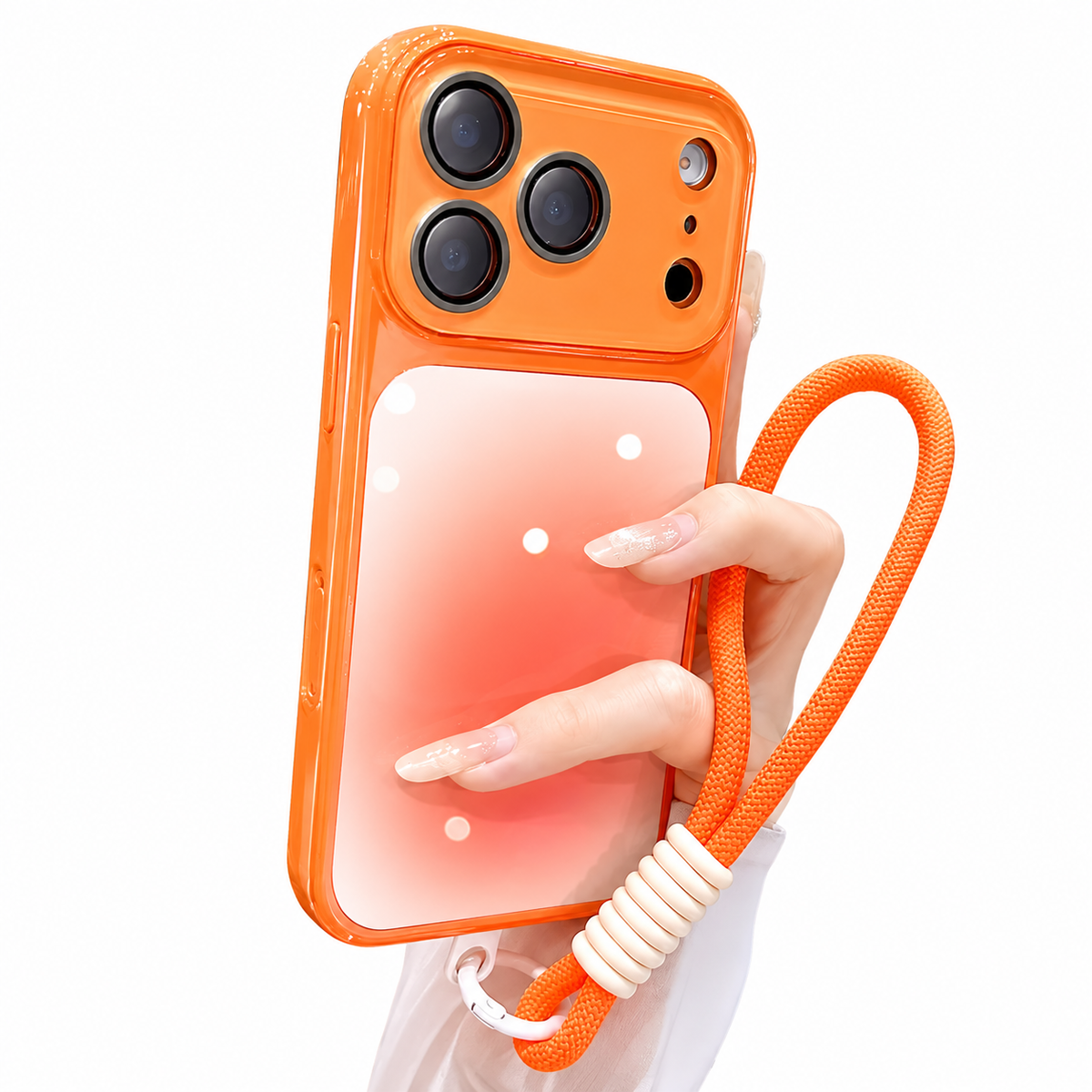 Premium iPhone Case Gradient Glossy Shockproof PC TPU Protective Cover Full Camera Protection Lanyard Anti Scratch Non Slip Lightweight Dual Layer Bumper