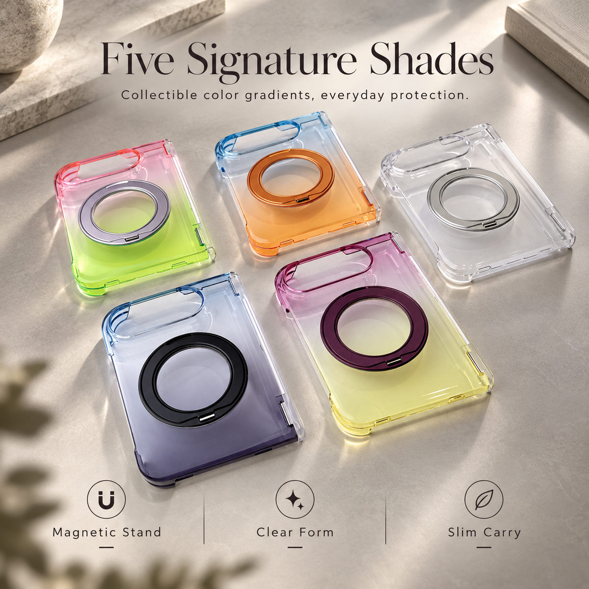 Premium iPhone Case Gradient Magnetic Rotating Folding Stand Foldable Cover Hinge Protection Shockproof Anti Drop Durable Slim Protective Phone Cover Case
