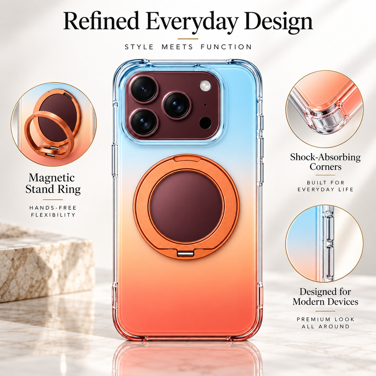 Premium iPhone Case Gradient Magnetic Rotating Folding Stand Foldable Cover Hinge Protection Shockproof Anti Drop Durable Slim Protective Phone Cover Case