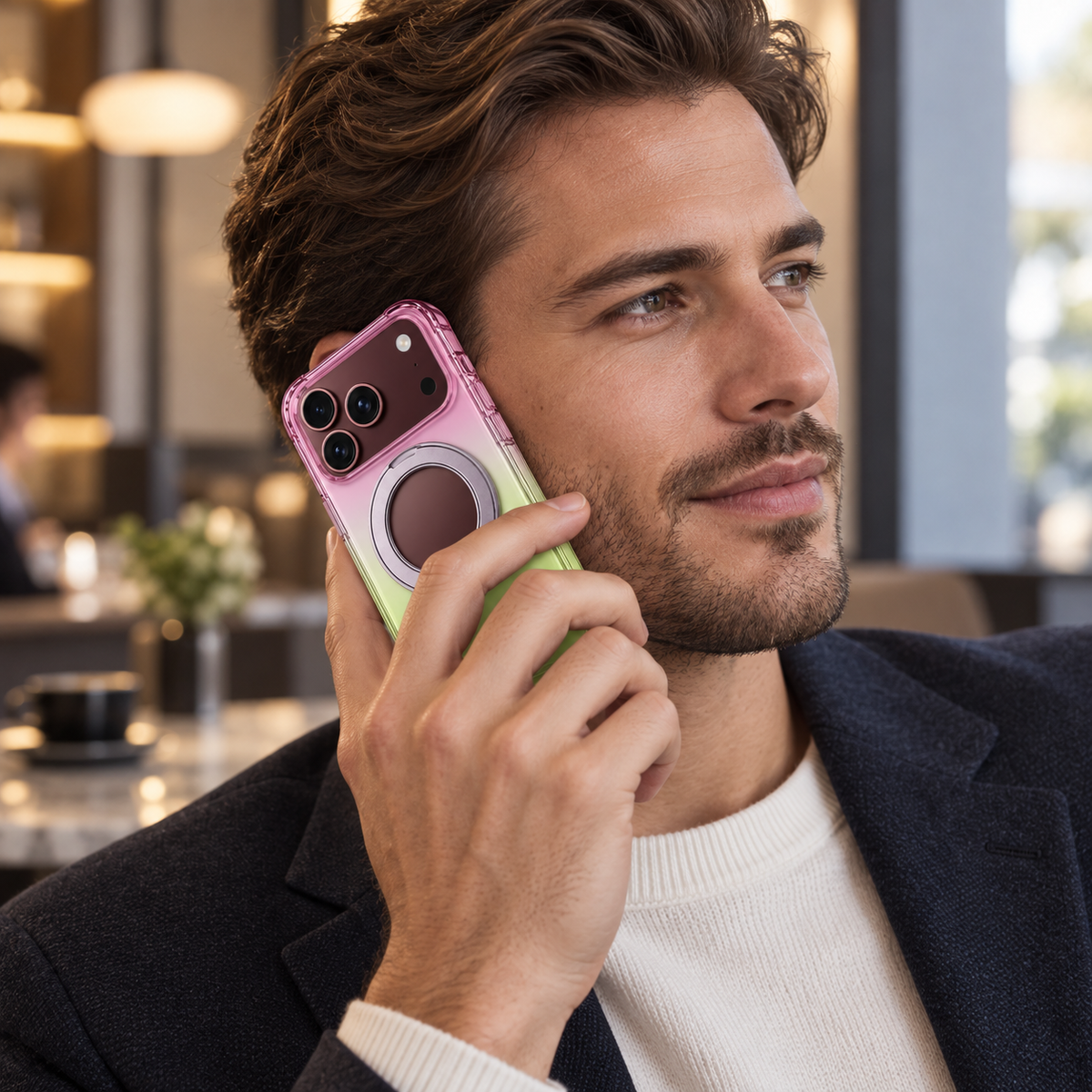 Premium iPhone Case Gradient Magnetic Rotating Folding Stand Foldable Cover Hinge Protection Shockproof Anti Drop Durable Slim Protective Phone Cover Case