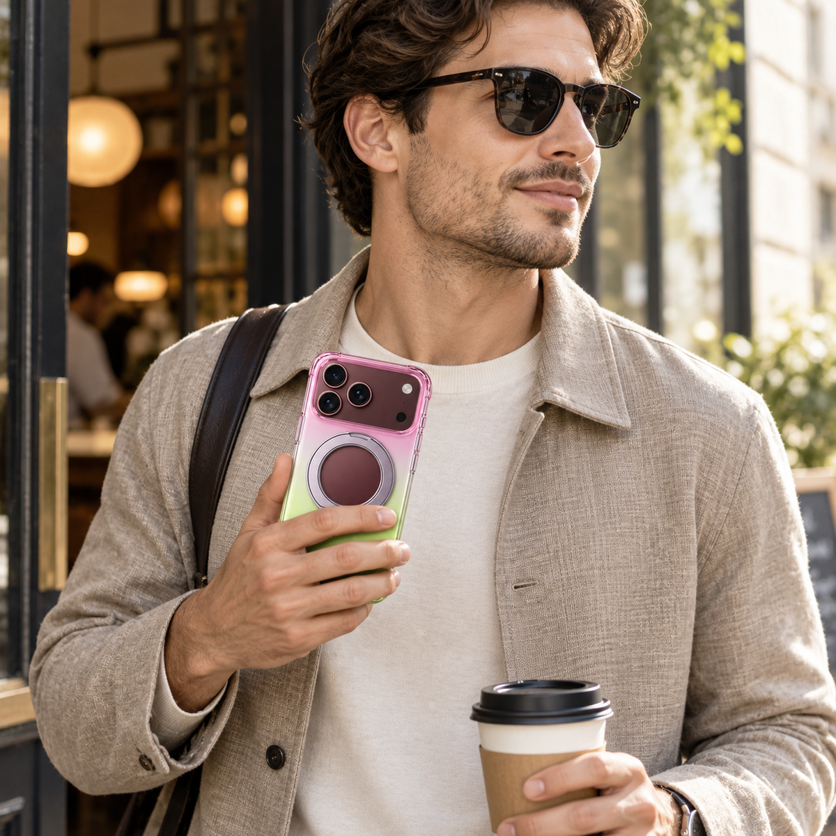 Premium iPhone Case Gradient Magnetic Rotating Folding Stand Foldable Cover Hinge Protection Shockproof Anti Drop Durable Slim Protective Phone Cover Case