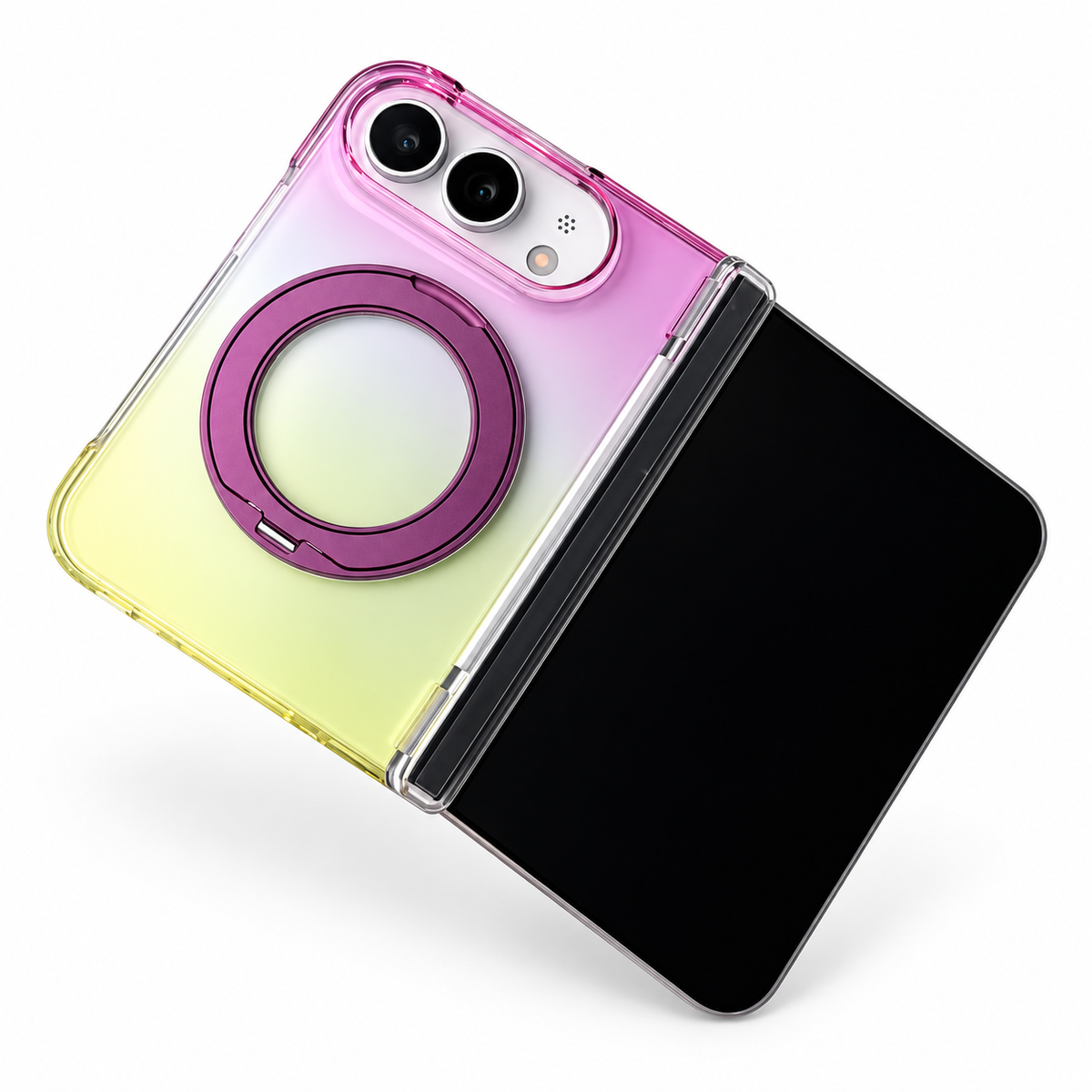 Premium iPhone Case Gradient Magnetic Rotating Folding Stand Foldable Cover Hinge Protection Shockproof Anti Drop Durable Slim Protective Phone Cover Case