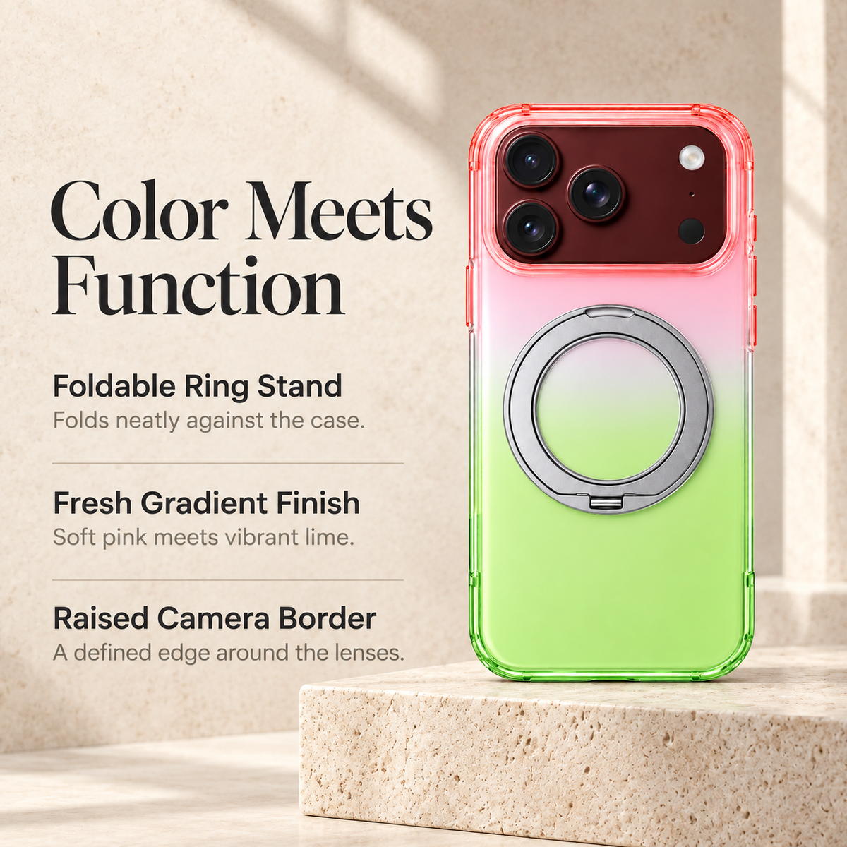 Premium iPhone Case Gradient Magnetic Rotating Folding Stand Hinge Shockproof Slim Durable Anti Drop Protective Tough Stylish Phone Cover Case with Grip