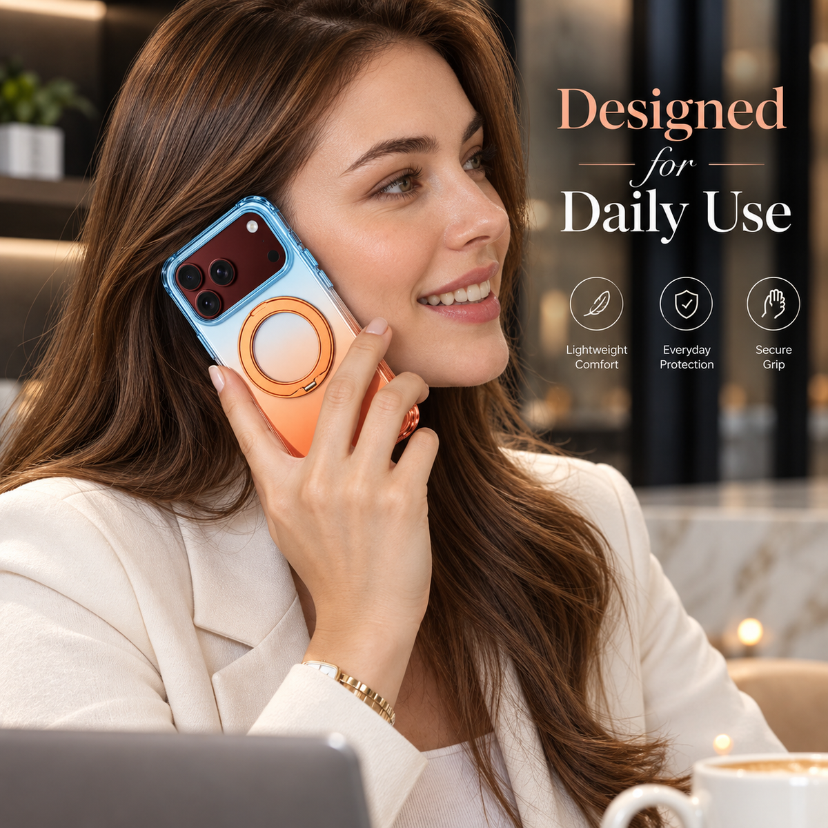Premium iPhone Case Gradient Magnetic Rotating Folding Stand Hinge Shockproof Slim Durable Anti Drop Protective Tough Stylish Phone Cover Case with Grip