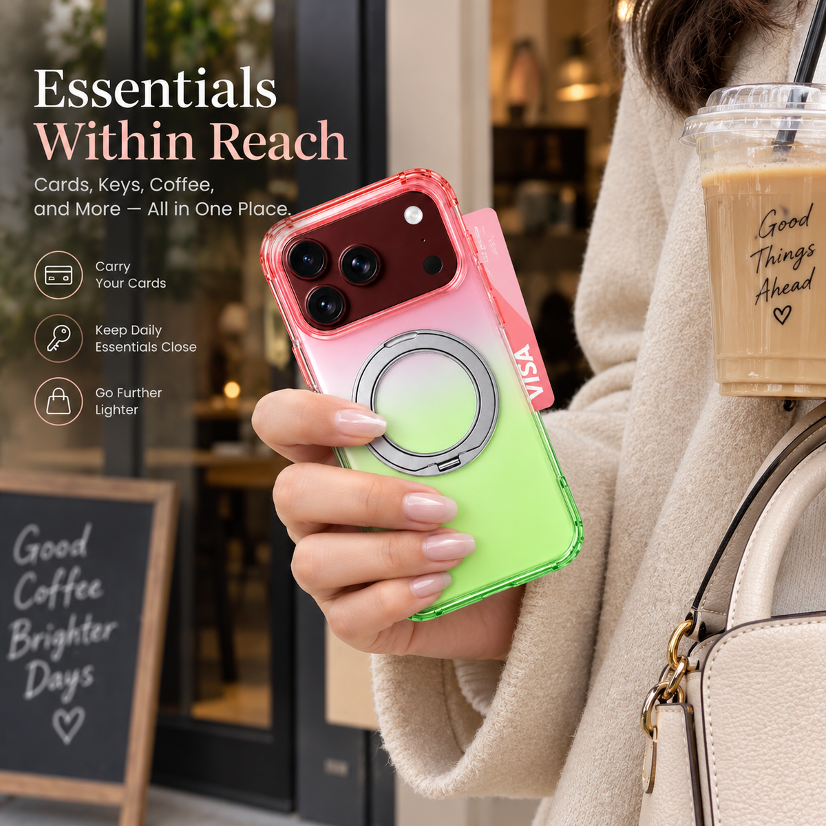 Premium iPhone Case Gradient Magnetic Rotating Folding Stand Hinge Shockproof Slim Durable Anti Drop Protective Tough Stylish Phone Cover Case with Grip