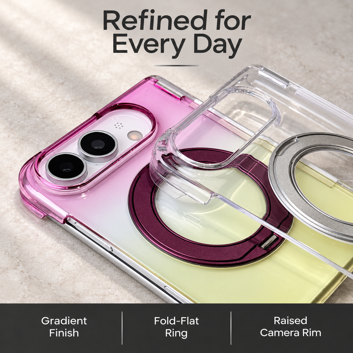 Premium iPhone Case Gradient Magnetic Rotating Folding Stand Hinge Shockproof Slim Durable Anti Drop Protective Tough Stylish Phone Cover Case with Grip