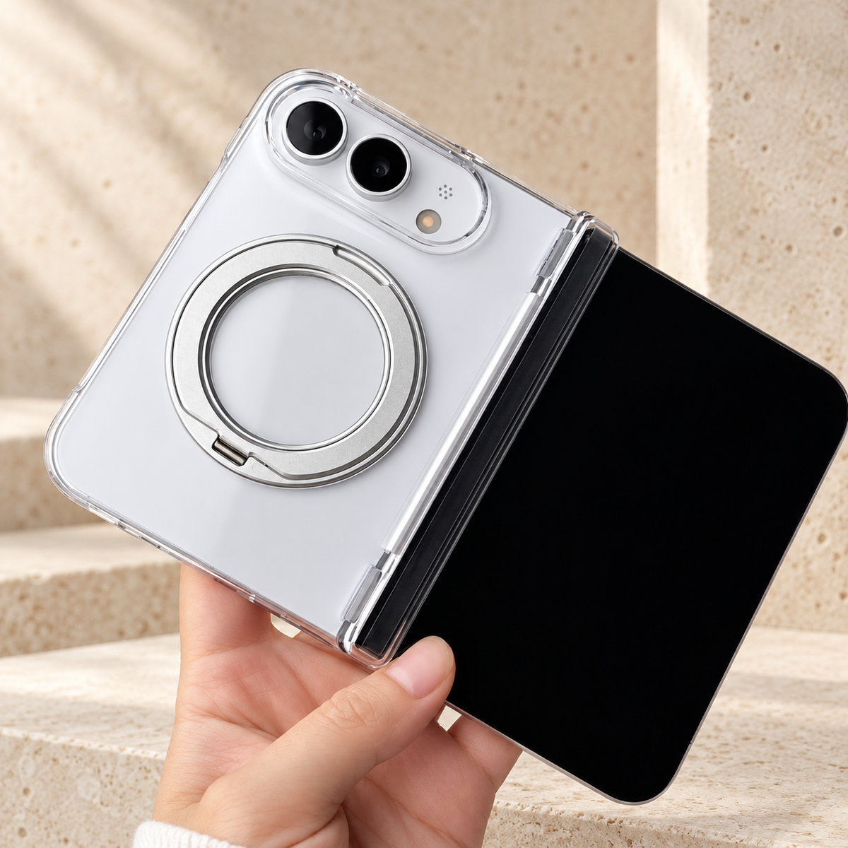 Premium iPhone Case Gradient Magnetic Rotating Folding Stand Hinge Shockproof Slim Durable Anti Drop Protective Tough Stylish Phone Cover Case with Grip