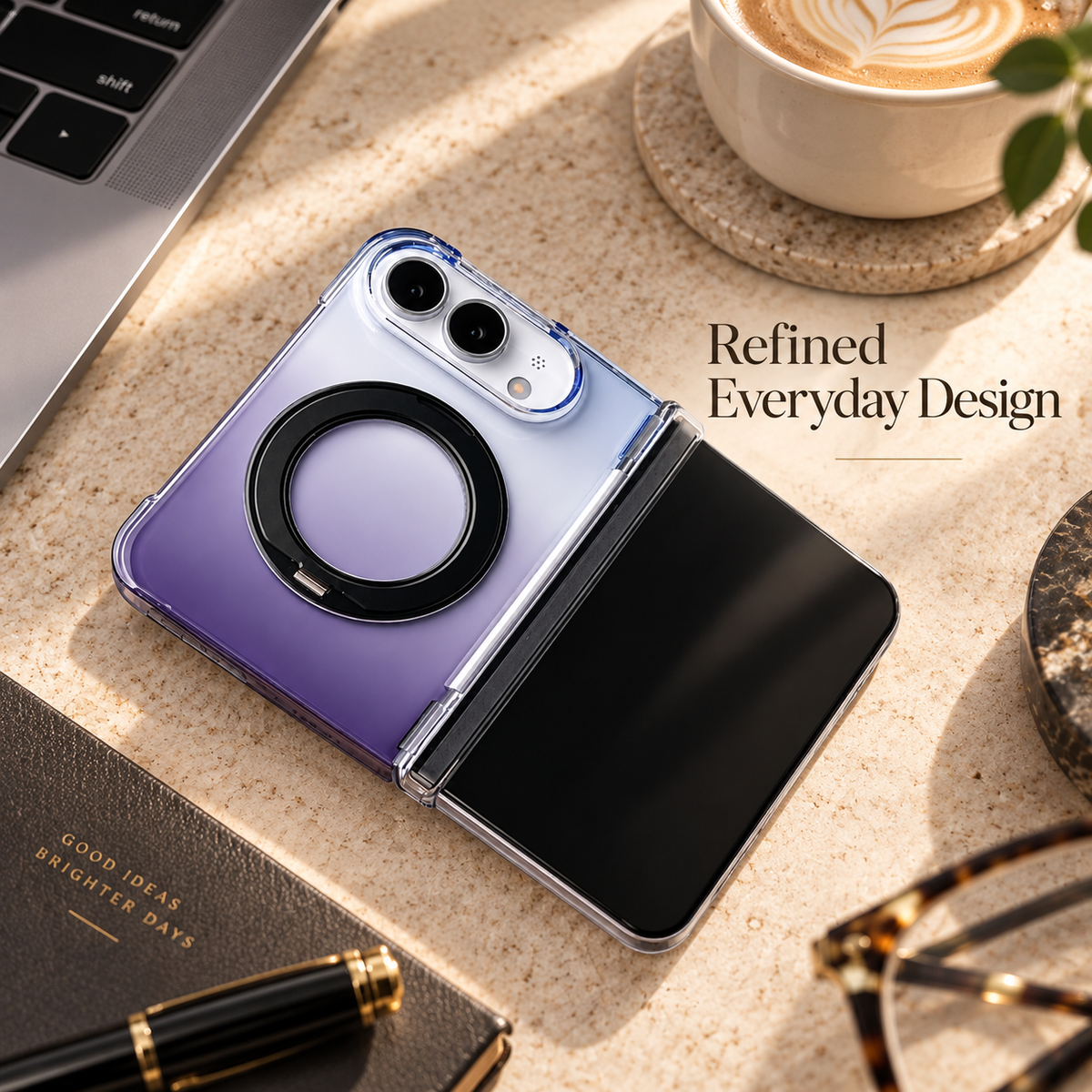 Premium iPhone Case Gradient Magnetic Rotating Folding Stand Hinge Shockproof Slim Durable Anti Drop Protective Tough Stylish Phone Cover Case with Grip
