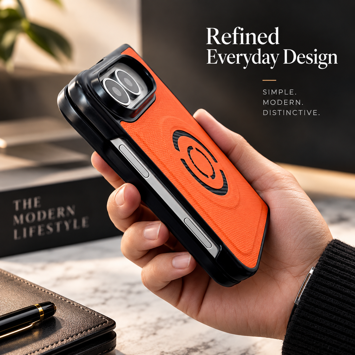 Premium iPhone Case Hard PC Artificial Leather MagSafe Magnetic Wireless Charging Foldable Cover Shockproof Bumper Slim Durable Protective Phone Cover Case